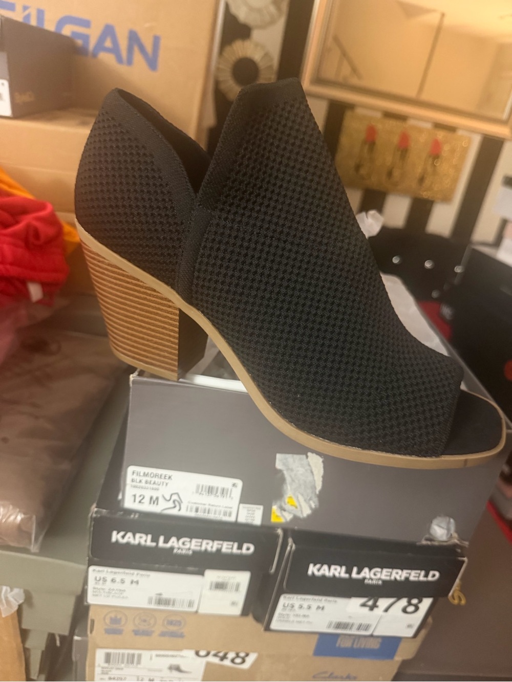 Women's Black Peep-Toe Block Heel Bootie